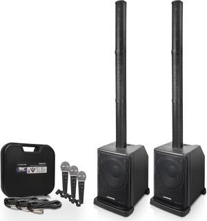 Sound Town Pair of Portable Column Speaker System, with Two Powered Subwoofers, Two Column Speakers, Three Handheld Microphones (CARPO-L2MKT3)