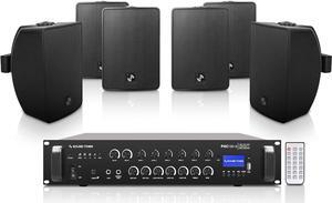 Sound Town Commercial Restaurant Bluetooth Amplifier + Surface-Mount Speaker Set, with One 6-Zone 70V/100V Amplifier with Bluetooth, 6 x 4.5-Inch Surface-Mount Speakers, Black (PAC180X6TV4B)