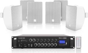 Sound Town Commercial Restaurant Bluetooth Amplifier + Surface-Mount Speaker Set, with One 6-Zone 70V/100V Amplifier with Bluetooth, 6 x 4.5-Inch Surface-Mount Speakers, White (PAC180X6TV4W)