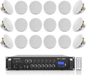 Sound Town Commercial Restaurant Bluetooth Amplifier + in-Ceiling Speaker Set, with One 6-Zone 70V/100V Amplifier with Bluetooth, 18 x Two-Way 6.5-Inch in-Ceiling Speakers, White (PAC360X18CS6N)