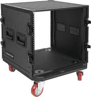 Sound Town Black Series 10U PA/DJ Rack/Road Cas Black Series 10U PA/DJ Rack/Road Case with 10-Space, All-Black Anodized Hardware, Plywood, Casters, and 21 Rackable Depth - Pro Tour Grade (STRC-B10UW)