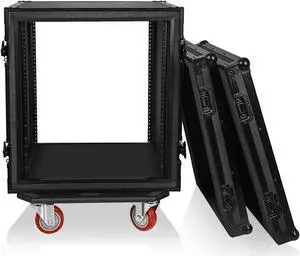 Sound Town Black Series Shock Mount 12U ATA Plywood Rack Case with 21" Rackable Depth, All-Black Anodized Hardware and Casters, Pro Tour Grade (STRC-SPB12UW)