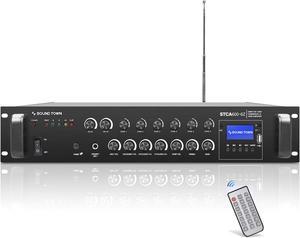Sound Town 600W 6-Zone 70V/100V Commercial Power Amplifier with Bluetooth, Optical, Phantom Power, for Restaurants, Lounges, Bars, Pubs, Schools (STCA600-6Z)