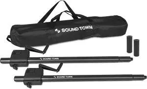 Sound Town 2 Pack Speaker Subwoofer Pole with Crank up Height Adjustment, Adapter for 35mm & M20 Threaded Mount, Carry Bag, Black (STSDA-56CU-PAIR)