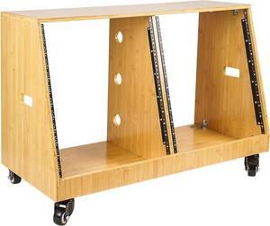 Sound Town DIY 2 x 12U Slanted Studio Rack with Solid Carbonized Bamboo, Casters, for Recording Room, Home Studio (STBR-D12T)