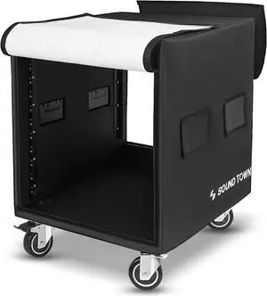 Sound Town 12U PA/DJ Rack/Road Case with 12-Space, Industry-Grade Plywood with Polyurea Coating, Rain Cover, Casters, 21.7" Rackable Depth - Pro Tour Grade (STRCP-12UW)