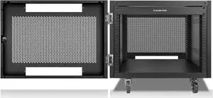 Sound Town 8U Universal Steel Rack, w/Mesh Doors, Locking Casters, Vented Side Panels for Audio Video, Server and Network Equipment (STRK-M8UWD)