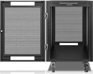Sound Town 16U Universal Steel Rack, w/Mesh Doors, Locking Casters, Vented Side Panels for Audio Video, Server and Network Equipment (STRK-M16UWD)