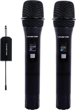 Sound Town 100-Channel UHF Rechargeable Wireless Handheld Microphone System with Built-in Effects, 1/4" Mini Portable Receiver for Karaoke, Events, Church, Meetings (SWM01-U2HH)