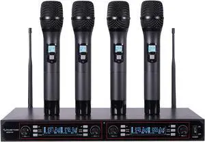 Sound Town 200-Channel Rack Mountable Professional UHF Wireless Microphone System with Metal Receiver and 4 Handheld Mics (NESO-U4HH)