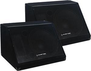 Sound Town 2-Pack 15" 1200W Passive DJ PA Stage Floor Monitor Speakers with Compression Driver for Live Sound, Bar, Church (METIS-15M-PAIR)