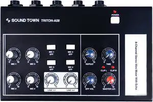 Sound Town 8-Channel Stereo Microphone Mixer with 1/4” Inputs and Outputs, Echo Effect, Delay Time and Depth Controls (TRITON-A08)