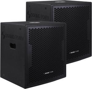 Sound Town 2-Pack 15" 1400 Watts Powered PA DJ Subwoofers with DSP, LPF and Birch Plywood Enclosure, Black (CARME-15SPW-PAIR)
