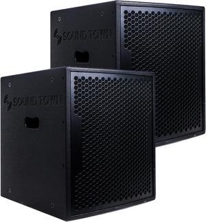 Sound Town 2-Pack 15" 3200 Watts Powered PA DJ Subwoofers with Speaker Outputs, Plywood Enclosure and Wheels, Black (CARPO-15SPW-PAIR)