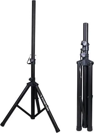 Sound Town 2-Pack Universal Tripod Speaker Stands with Adjustable Height, 35mm Compatible Insert, Locking Knob and Shaft Pin, Black (STSD-48B-PAIR)