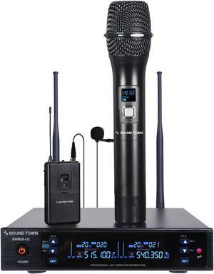 Sound Town Metal 200 Channels UHF Wireless Microphone System with 1 Handheld Mic, 1 Lavalier Mic and Bodypack Transmitter for Church, School, Outdoor Wedding, Meeting, Party and Karaoke (SWM26-U2HL)