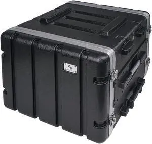 Sound Town Lightweight 8U PA DJ Rack/Road Case with 7U Rack Space, ABS Construction, 19 Depth, Retractable Handle, Wheels and Heavy-Duty Latches (STRC-A8UT)