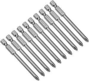 10Pcs 1/4-Inch Hex Shank 75mm Length Phillips 5PH1 Magnetic Screw Driver S2 Screwdriver Bits