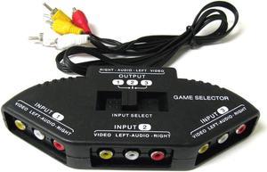3-Way Audio Video AV RCA Black Switch Selector Box Splitter with/3 RCA Cable
