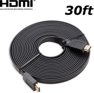 HDMI 30FT Flat HDMI V1.4 3D Ethernet Cable For Blu-ray DVD Xbox One PS4 HDTV US