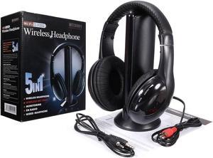 New 5 in 1 Hi-Fi Wireless Headset Headphone Earphone for TV DVD MP3 PC Black