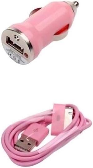 New White USB Data Cord Sync Cable+Car Charger for iPod Touch iPhone 4 4G 4S 3GS