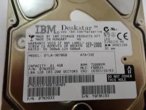 IBM 61.4Gb IDE 3.5" 7200rpm HDD ( 07N3933 DTLA-307060  IBM )