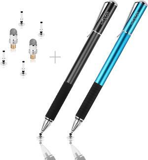Mixoo 2-in-1 Precision Disc & Fiber Stylus with Replaceable Tips for Capacitive Touch Screen Devices (Black/Blue)