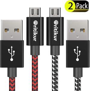 PS4 Controller Charger Charging Cable – 2 Pack 10FT Nylon Braided Micro USB 2.0 High Speed Data Sync Cord for Playstation 4, PS4 Slim/Pro, Xbox One S/X Controller, Android Phones (2 Pack)