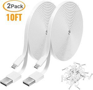 2 Pack 10FT Power Extension Cable for WyzeCam, WyzeCam Pan, KasaCam Indoor, NestCam Indoor, Yi Camera, Blink,Cloud Cam, USB to Micro USB Durable Charging and Data Sync Cord(White)