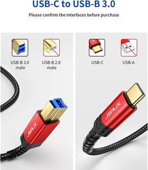 USB 3.0 Cable B Male to USB-C, JSAUX 6.6ft USB 3.0 Type B Cord Nylon Briaded Compatible with Docking Station, External Hard Drivers, Scanner and More(Red)
