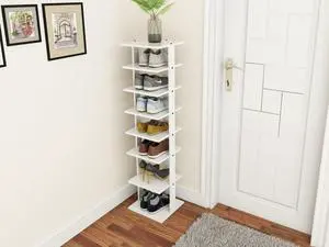 Costway Wooden Shoes Storage Stand 7 Tiers Shoe Rack Organizer Multi-shoe Rack Shoe box White