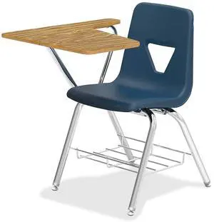 Lorell Tablet Arm Study Top Student Combo Desks-2/CT Chair, 30" x 29.5" x 20", Navy, Medium Oak