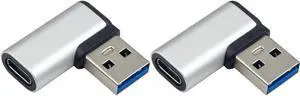 Poyiccot USB C Female to USB A Male Right Angle Adapter, USB C to USB 3.0 Adapter 90 Degree USB C to USB Adapter, USB Type C to USB Coverter Sync & Charging Adapter for USB C Cable, Hubs, 2Pack