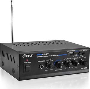 Pyle Bluetooth Mini Blue Series Home Audio Amplifier - Compact Desktop Home Theater-Stereo Amplifier Receiver With Usb Charge Port - Pager & Mixer Karaoke Modes - Mic Input (40 Watt X 2) - Pta22Bt