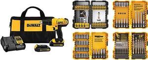 Dewalt 20V Max Cordless Drill/Driver Kit With Screwdriver/Drill Bit Set, 100-Piece (Dcd771C2 & Dwa2Fts100)