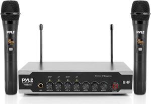 Portable Uhf Wireless Microphone System - Battery Operated Dual Bluetooth Cordless Microphone Set, Includes 2 Handheld Transmitter Mic, Receiver Base, Aux, Rca, For Pa Karaoke Dj Party - Pyle Pdwm2125