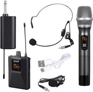 Uhf Wireless Microphone System Kit - Portable Cordless Microphone Set Wireless Mic - Headset, Lavalier, Handheld Mic, Beltpack Transmitter, Receiver - Karaoke, Conference - Pyle Pdwmu114