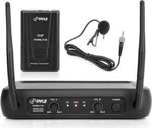 Pyle Dual Channel Wireless Microphone System - Vhf Fixed Dual Frequency Wireless Mic Receiver Set With 2 Lavalier, 2 Headset Mics, 2 Transmitter, Receiver - For Pa, Karaoke, Dj Party - Pyle Pdwm2145
