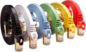 Cat 7 Shielded Ethernet Cable 5 Ft 6 Pack Highest Speed Cable Cat7 Flat Ethernet Patch Cables - Internet Cable For Modem, Router, Lan, Computer - Compatible With Cat 5E,Cat 6 Network