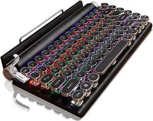Retro Typewriter Keyboard, 7Keys Electric Typewriter Vintage With Upgraded Mechanical Bluetooth 5.0, Multi Devices Connection Classical Wooden, Punk Round Keys For Desktop Pc Laptop Mac Phone