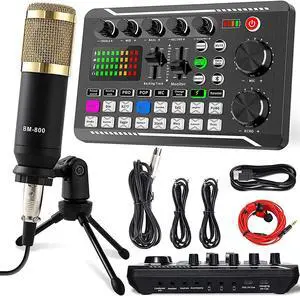Podcast Equipment Bundle, Bm-800 Mic Kit With Live Sound Card, Condenser Pc Gaming Mic With Tripod Stand And Professional Audio Mixer, Prefect For Streaming/Podcasting/Gaming