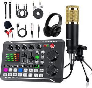 Podcast Equipment Bundle, Audio Interface With Dj Mixer And Sound Mixer, Portable All-In-One Podcast Production Studio With Condenser Microphone For Guitar, Live Streaming, Pc, Recording And Gaming