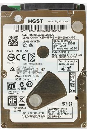 Dell HYK2D 2.5 250GB 7200 SATA 7200RPM Laptop HDD HTS725025A7E630