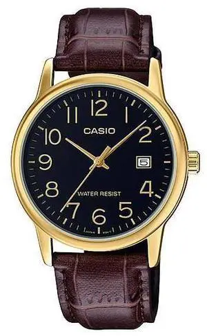 Casio MTP-V002GL-1B Men's Standard Analog Leather Band Gold Tone Day Date Watch