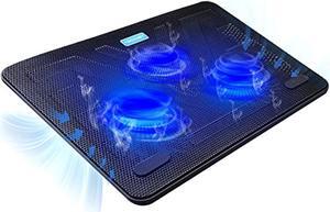 TECKNET Laptop Cooling Pad, Portable Slim Quiet USB Powered Laptop Notebook Cooler Cooling Pad Stand Chill Mat with 3 Blue LED Fans,Fits 12-17 Inch