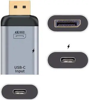 CYSM USB-C Type C Female Source to Displayport DP Sink HDTV & PD Power Adapter 4K 60hz 1080p for Phone & Laptop