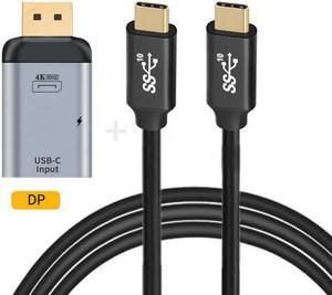 HKCY UC-054-DPF+UC-134-2.0M 100W 10Gbps CableUSB-C Type C Female Source to Displayport DP Sink HDTVPD Power Adapter 4K 60hz 1080p for PhoneLaptop