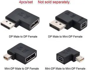 Xiwai 4pcs/set Left Angled Mini DisplayPort 1.4 8K 60hz to DP Adapter Male Female Ultra-HD UHD for Video PC Laptop