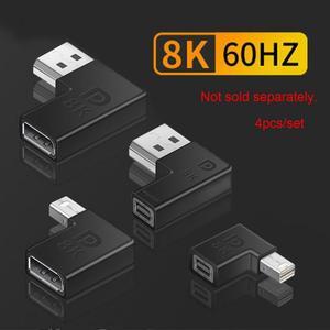 Xiwai Cable 4pcs/set Left Angled Mini DisplayPort 1.4 8K 60hz to DP Adapter Male Female Ultra-HD UHD for Video PC Laptop
